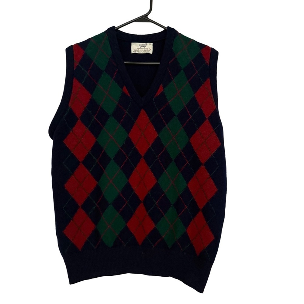 Lord Jeff Academia Preppy Scotland Lambswool Argyle Sweater Vest Blue Red Green